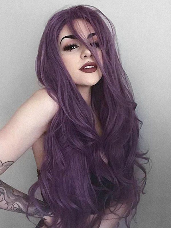 

Halloween Side Part Long Synthetic Body Wavy Wig, Viola purple