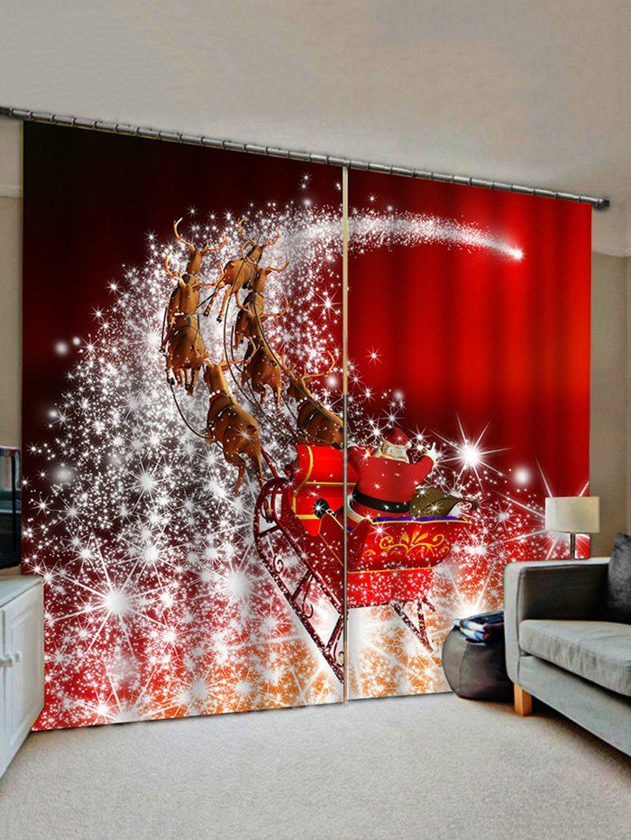

Christmas Santa Claus Deer Pattern Window Curtains, Multi
