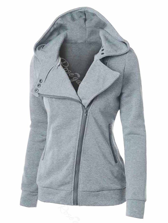 

Plus Size Marled Zippered Pocket Hooded Jacket, Gray