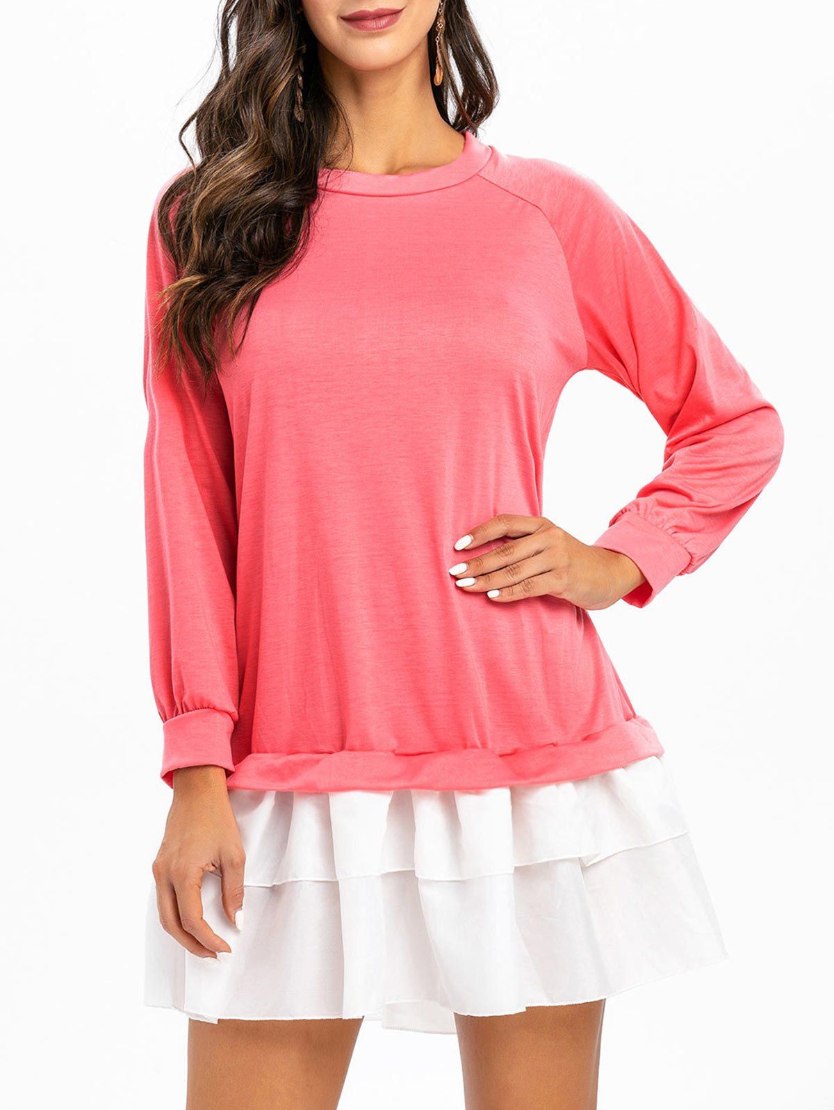 

Raglan Sleeve Color Block Straight Dress, Light pink