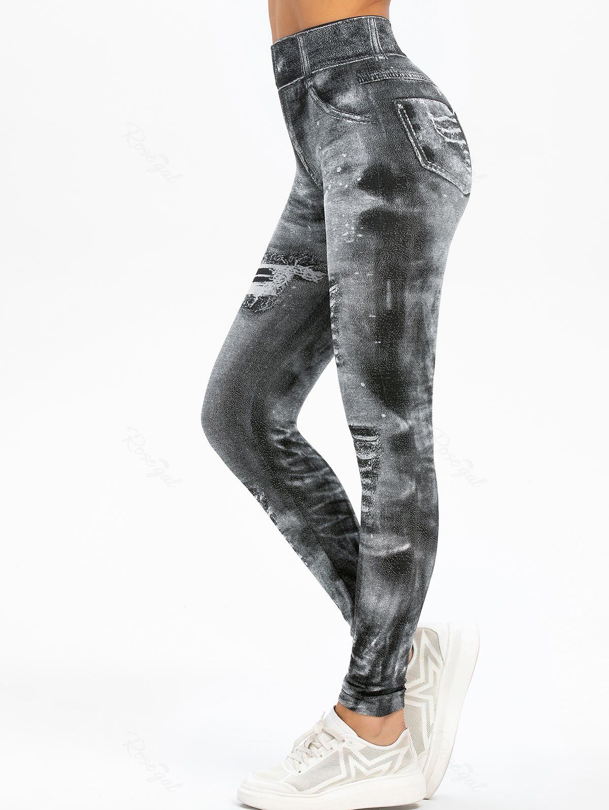 

Knit High 3D Print Waisted Jeggings, Black
