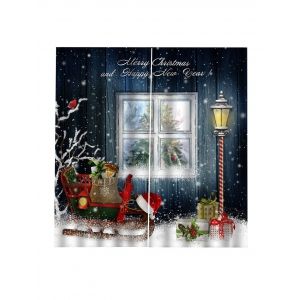 2 Panels Christmas Sleigh Gift Print Window Curtains