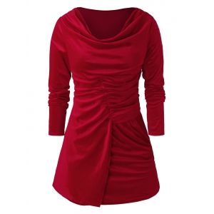 

Plus Size Tunic Ruched Velvet T Shirt, Red wine