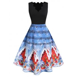 

Plus Size High Waist Fit And Flare Printed Christmas Dress, Deep sky blue