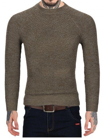 Brief Style Round Neck Sweater - KHAKI - 2XL