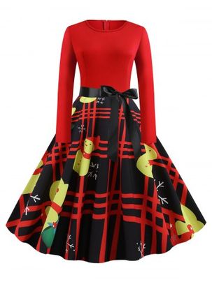 Plus Size Christmas Snowman Snowflake Print Dress