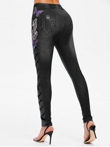 

High Rise Butterfly Print Jeggings, Black