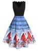 Plus Size High Waist Fit And Flare Printed Christmas Dress -  