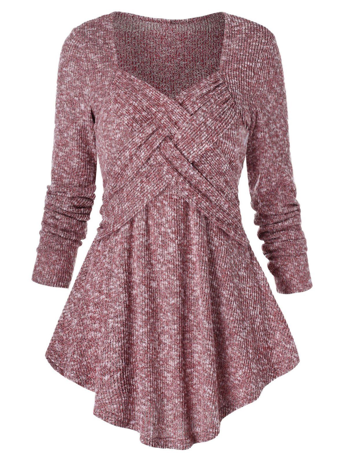 

Sweetheart Collar Space Dye Tunic Sweater, Bean red