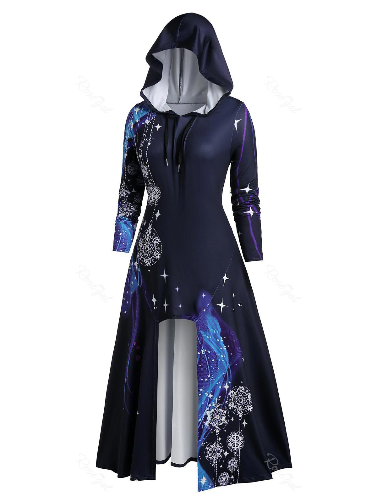 

Plus Size Tunic Printed High Low Hoodie, Cadetblue