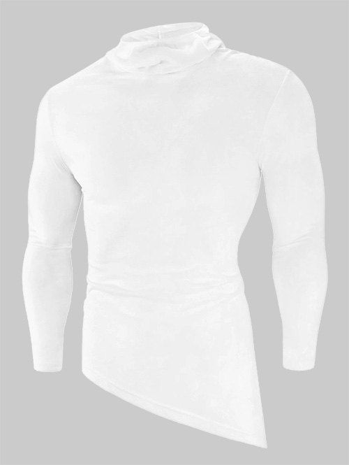 

Solid Color High Low Long Sleeve Hooded T-shirt, White