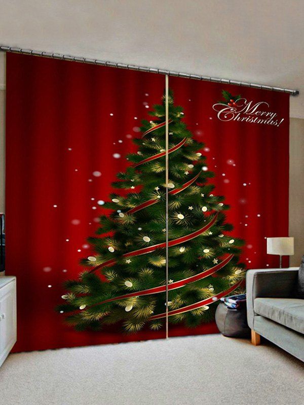 

2 Panels Christmas Tree Lights Print Window Curtains, Multi