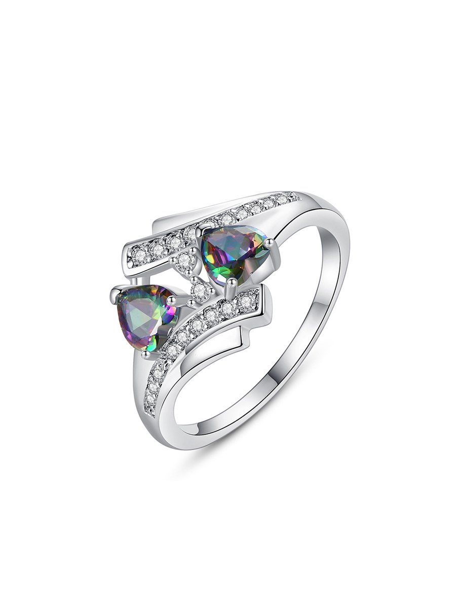 

Double Heart Zircon Hollow Engagement Ring, Silver