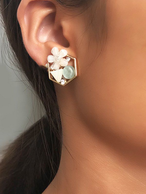 

Geometric Floral Design Resin Stud Earrings, Gold