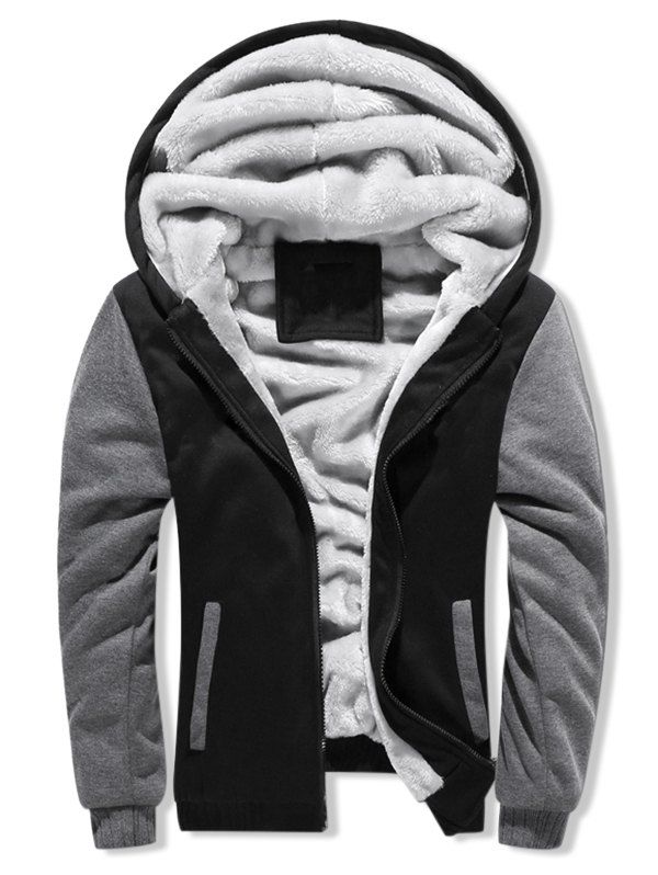

Contrast Color Brushed Front Zip Hoodie, Dark gray