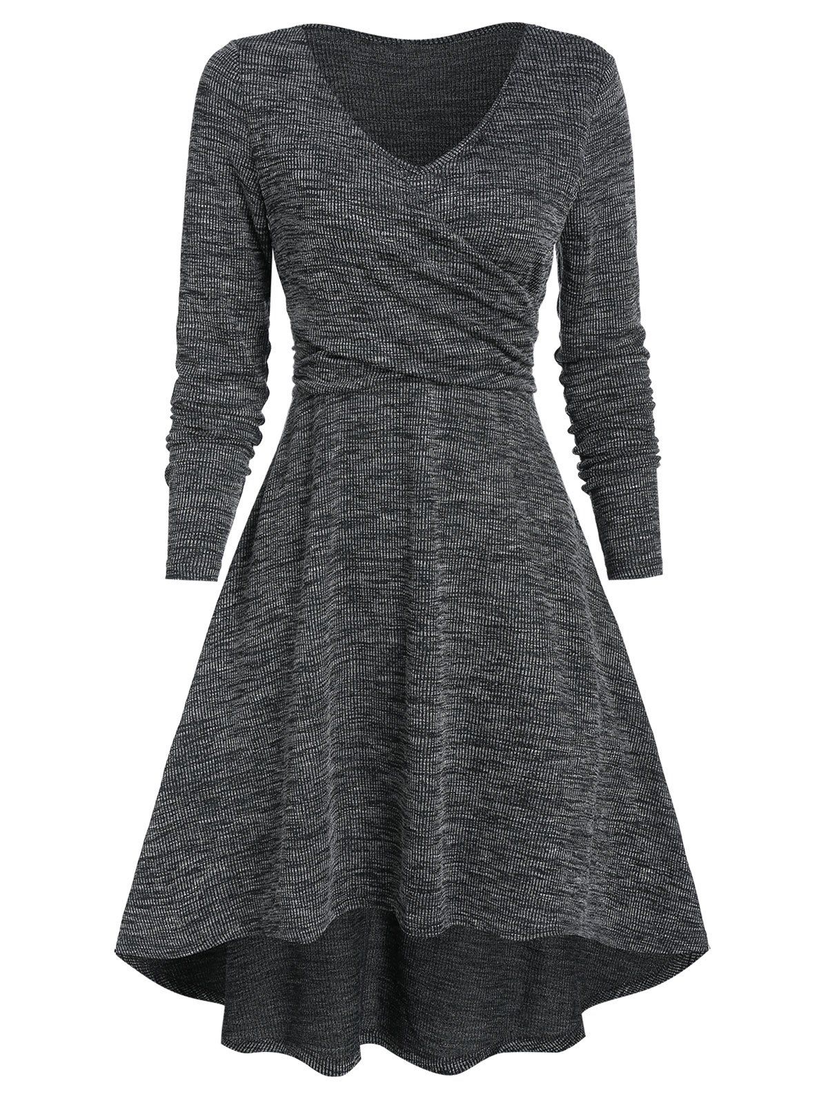 

Heathered V Neck High Low Dress, Dark gray