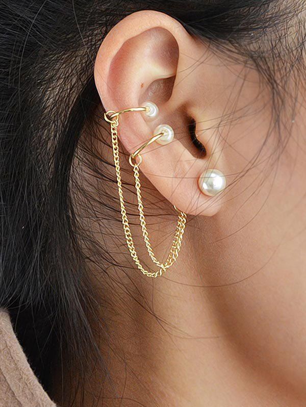 

Faux Pearl Chain Ear Cuff Earring, Gold