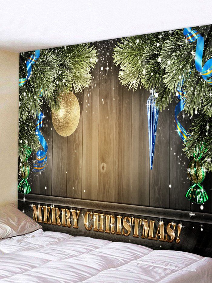 

Merry Christmas Ball Wooden Pattern Tapestry, Fern green