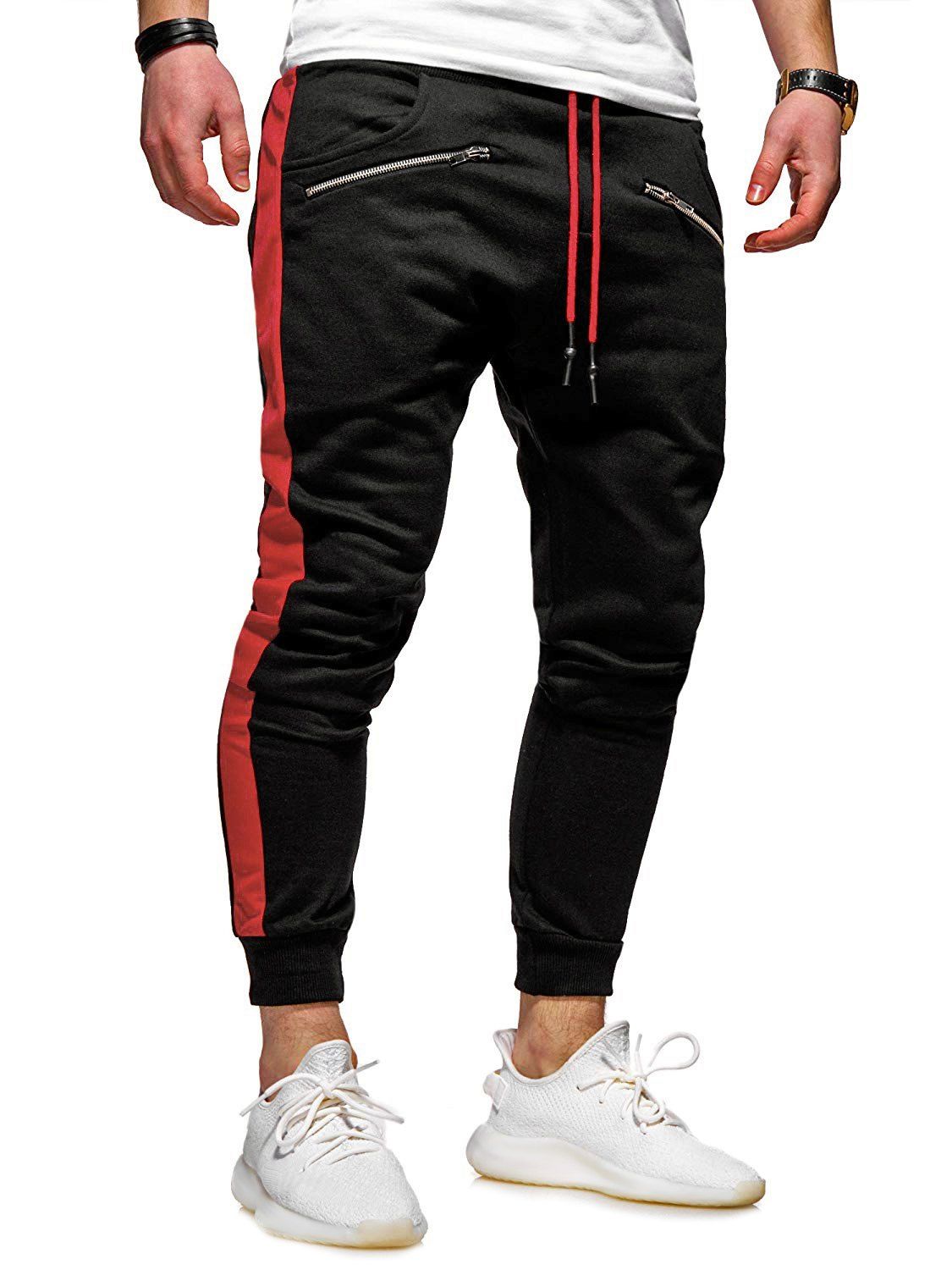 

Contrast Trim Zipper Pocket Sport Jogger Pants, Red