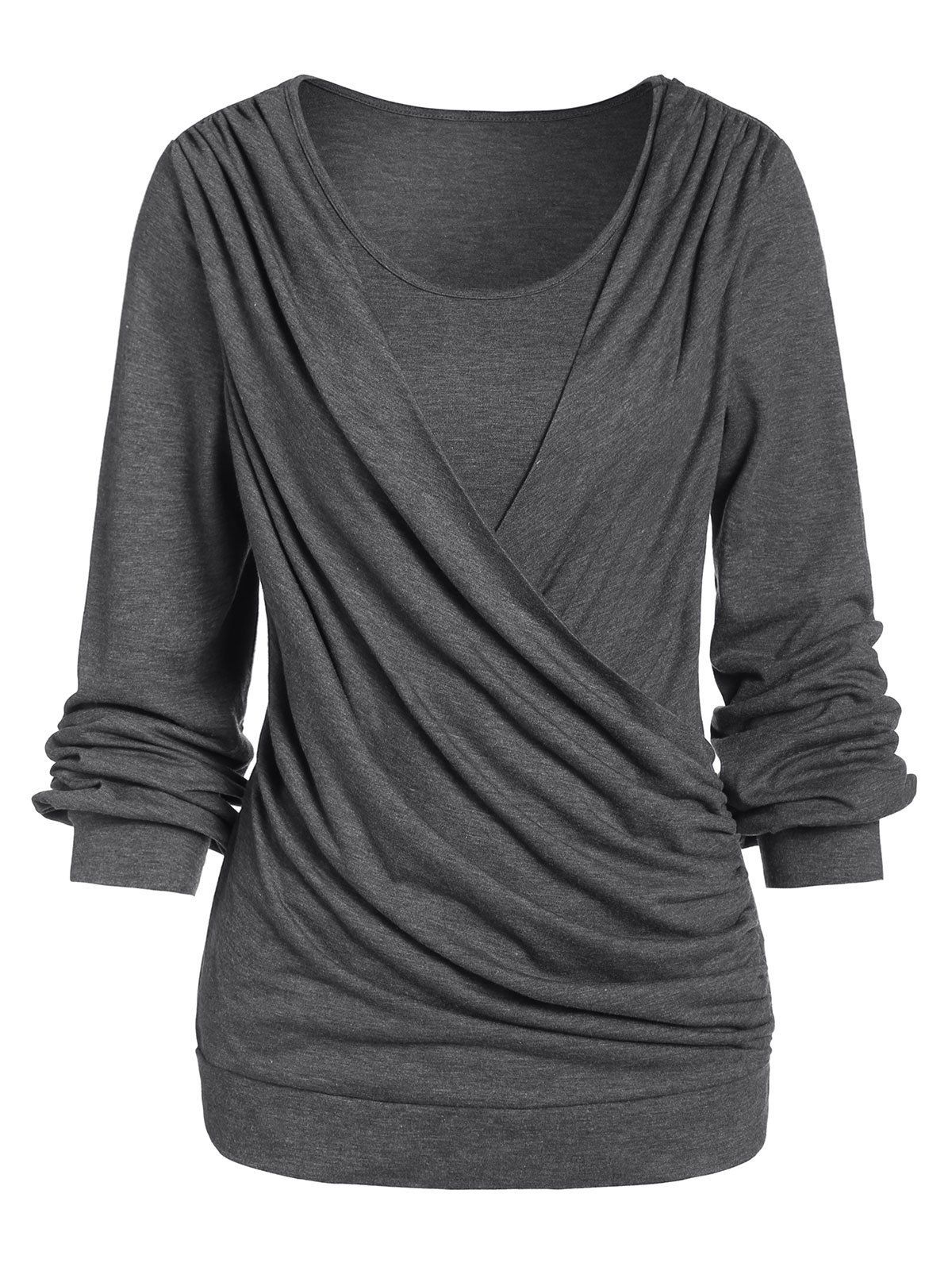 

Space Dye Round Collar Long Sleeve T Shirt, Cloudy gray