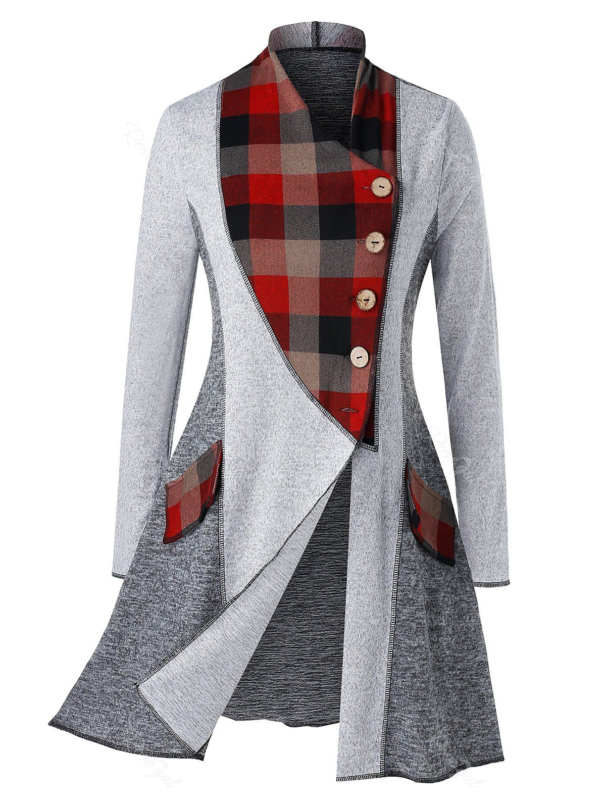 

Plus Size Plaid Colorblock Heathered Cardigan, Dark gray