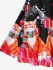 Robe de Noël Trapèze Vintage à Imprimé Chat de Grande Taille - Noir 3X