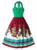 Plus Size Christmas Vintage Halter Snowman Print Party Dress -  