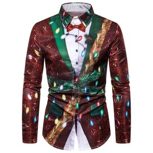 

Christmas Faux Sequins Button Up Tuxedo Shirt, White