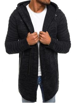 Ripped Zip Up Long Hooded Cardigan - GRAY - XL
