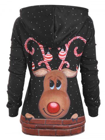 

Reindeer Snow Front Pocket Christmas Loose Hoodie, Black