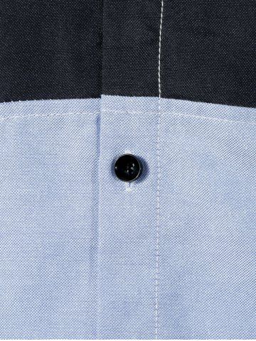 

Colorblock Splicing Long-sleeved Button Up Shirt, Cadetblue