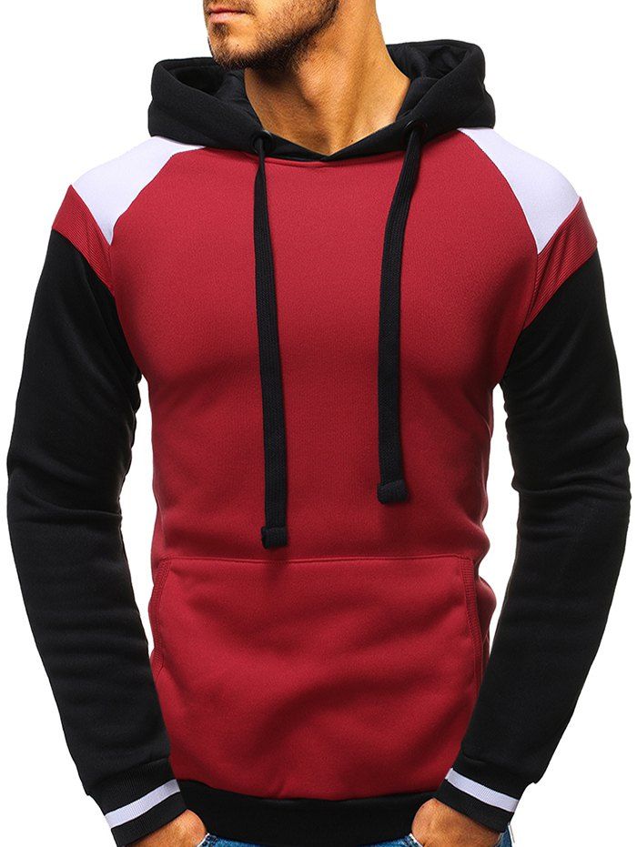 

Kangaroo Pocket Raglan Sleeve Contrast Fleece Hoodie, Red