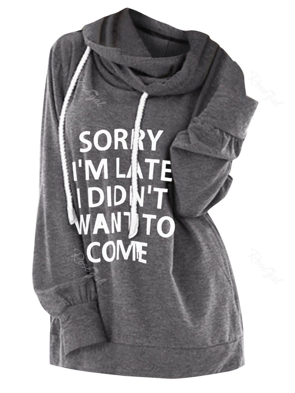 

Drawstring Slogan Graphic Plus Size Hoodie, Gray