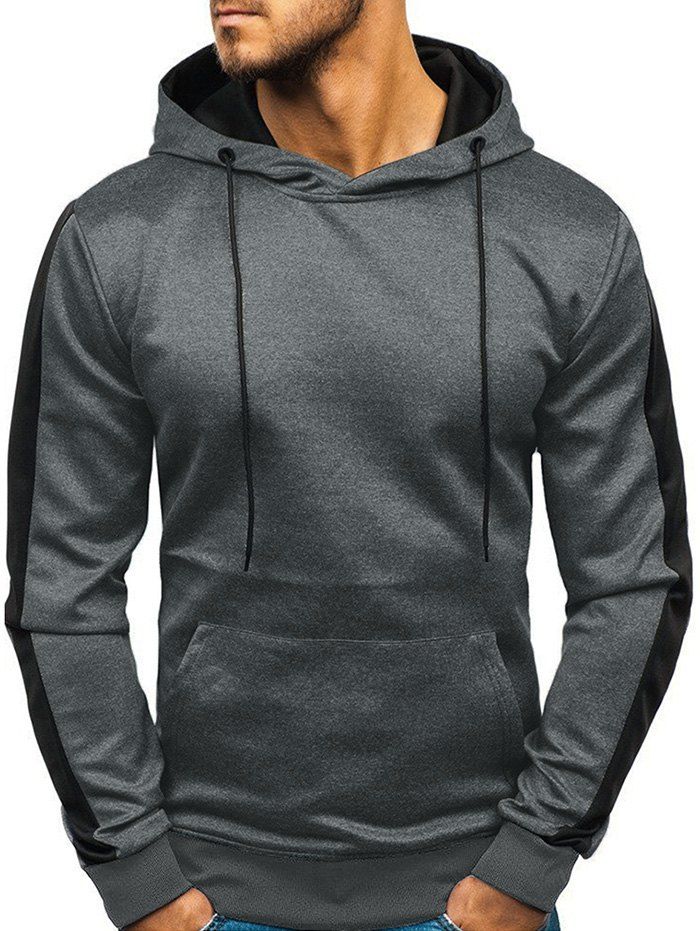 

Contrast Tape Sleeve Kangaroo Pocket Fleece Pullover Hoodie, Gray