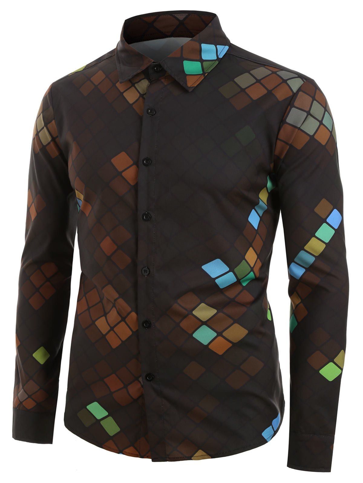 

Plus Size Ombre Geometric Print Button Up Long Sleeve Shirt, Multi