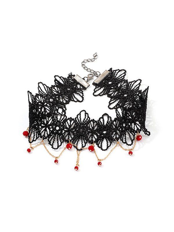 

Halloween Floral Lace Beads Fringe Choker Necklace, Black