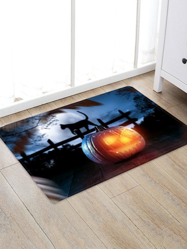 

Halloween Pumpkin Cat Pattern Print Flannel Floor Mat, Night