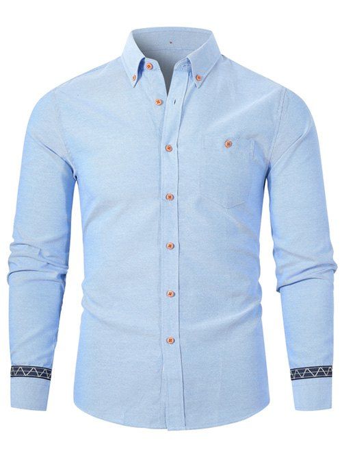 

Geometric Splicing Long-sleeved Button Up Shirt, Azure