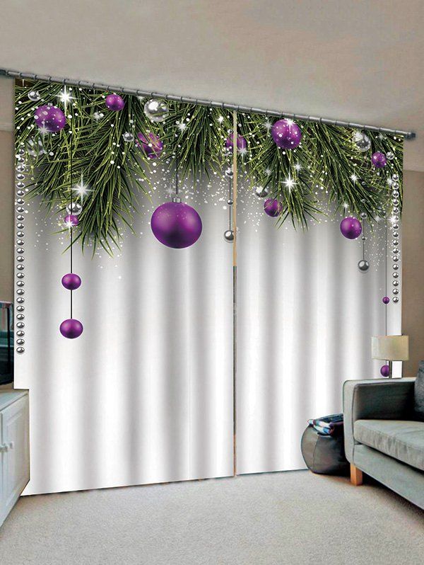 2 Panels Christmas Balls Tree Branch Print Window Curtains thumbnail
