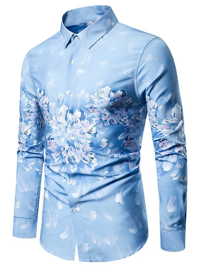 Discount Floral Painting Print Long-sleeved Shirt  