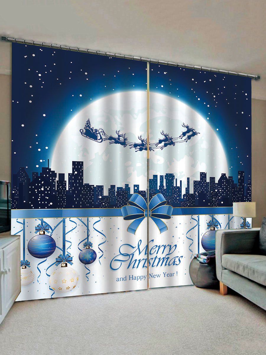 

2 Panels Christmas Moon Night Balls Print Window Curtains, Multi
