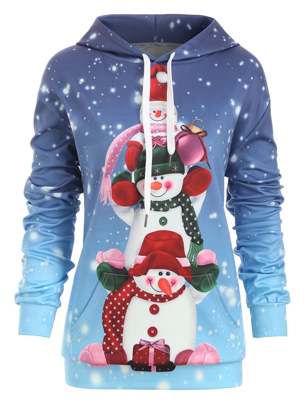 

Snowman Front Pocket Christmas Loose Hoodie, Multi-c