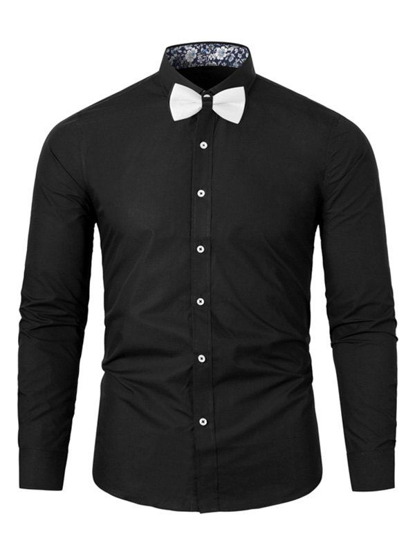 

Long-sleeved Floral Printed Button Up Shirt, Black