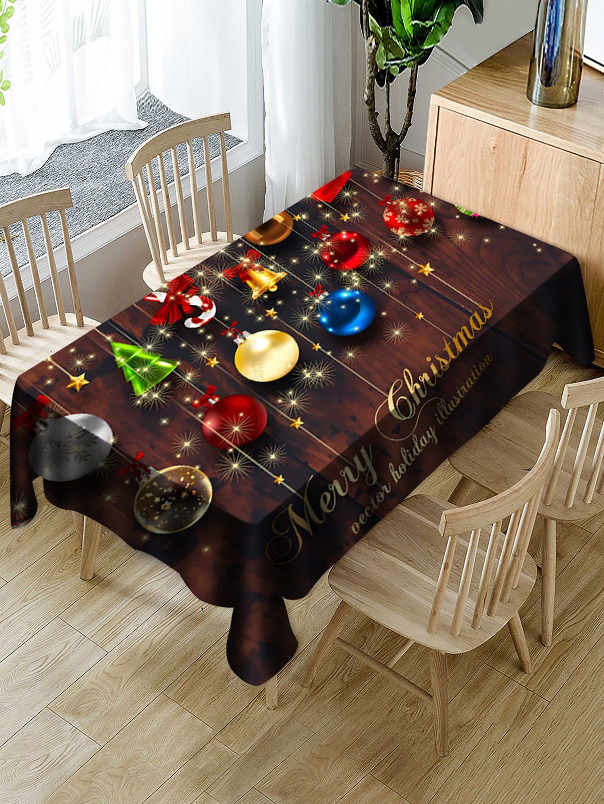 

Christmas Bells Letter Digital Print Fabric Tablecloth, Multi