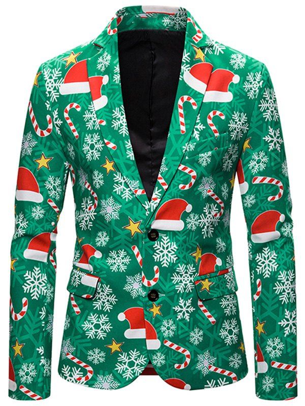 

Christmas Hat Snowflake Single Breasted Casual Blazer, Multi