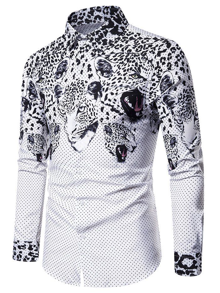 

Leopard Printed Long Sleeves Button Shirt, White