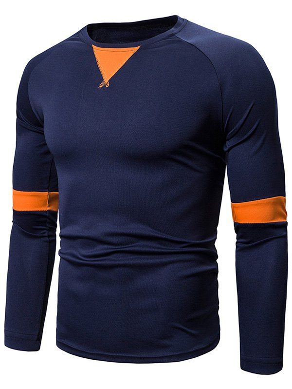 

Casual Color Spliced Full Sleeves T-shirt, Deep blue