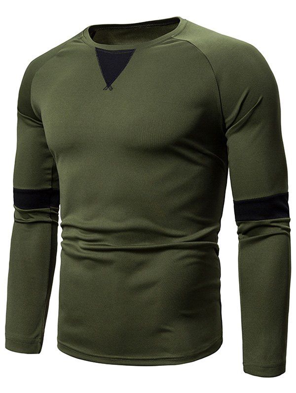 

Casual Color Spliced Full Sleeves T-shirt, Army green