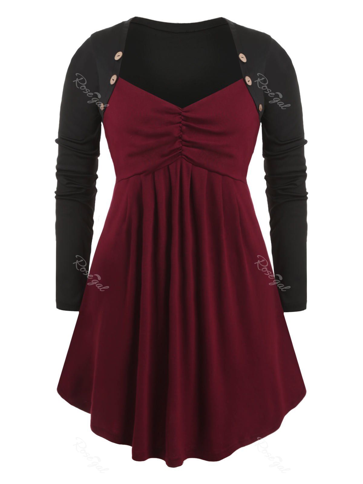 

Plus Size Sweetheart Neck Colorblock Tunic Top, Red wine