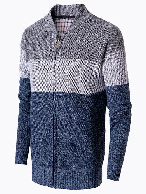 

Colorblocking Panel Zip Up Fleece Cardigan, Blue